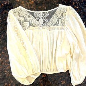 Cream 100% Cotton Gauze Lace Top Size M